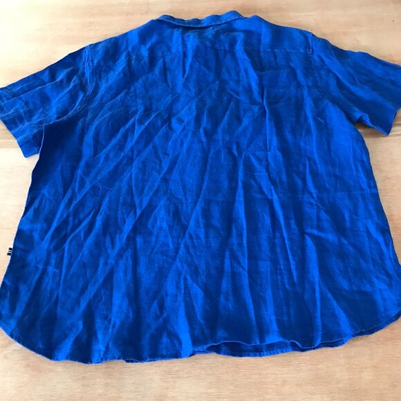 Nautica 100% Linen Shirt Men XXL Blue Button Up Short Sleeve Collared Preppie - Picture 2 of 11